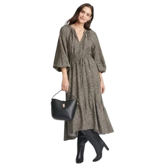 A New Day Ballon Sleeve Leopard Print Maxi Dress Size Small - Picture 2 of 6